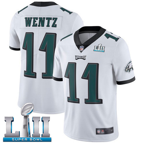 Men Philadelphia Eagles #11 Carson Wentz White Vapor Untouchable NFL Jersey Limited Player Super Bowl LII